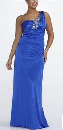 Davids Bridal Plus Size Blue Beaded One Shoulder Prom Dress