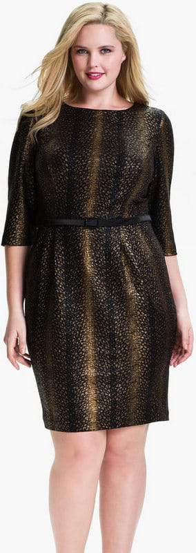 Alex Evenings Plus Size Belted Jacquard Sheath Dress