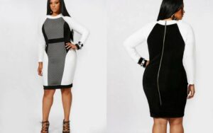 Monif C Plus Sizes: The Paige with Mesh Inserts Color Blocked Dress
