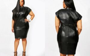 Monif C Plus Sizes: The Kate High Neck Leather Dress