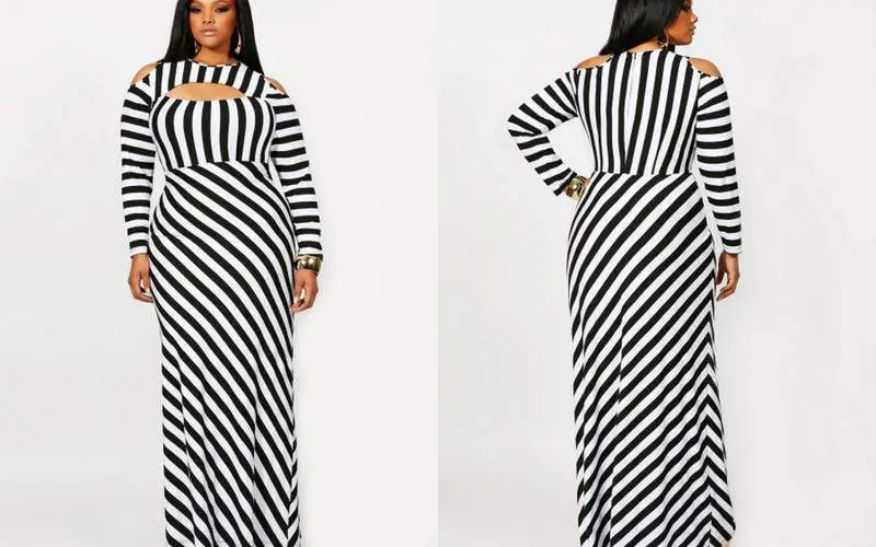 Monif C Plus Sizes: Lourdes Stripe Maxi Cold Shoulder Dress