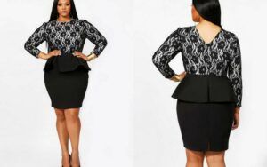 Monif C Plus Sizes: Isabel lace Peplum Dress