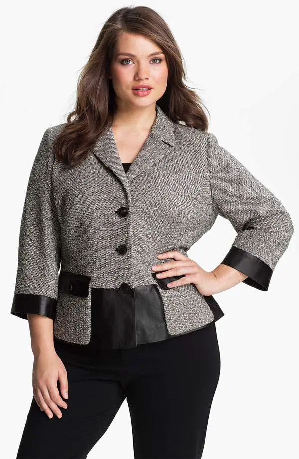 Lafayette 148 New York Plus Size 'Betty' Leather Trim Jacket