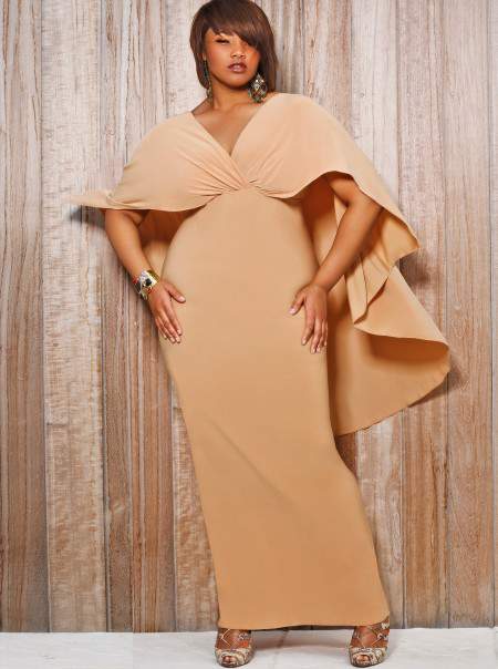 Monif C Plus Sizes Bridgette Cape Back Maxi Dress in Nude