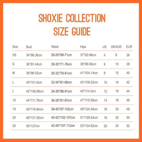 Shoxie Plus sizes size chart