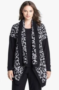 dknyc-patterned-open-cardigan-Plus Size Cardigans on The Curvy Fashionista
