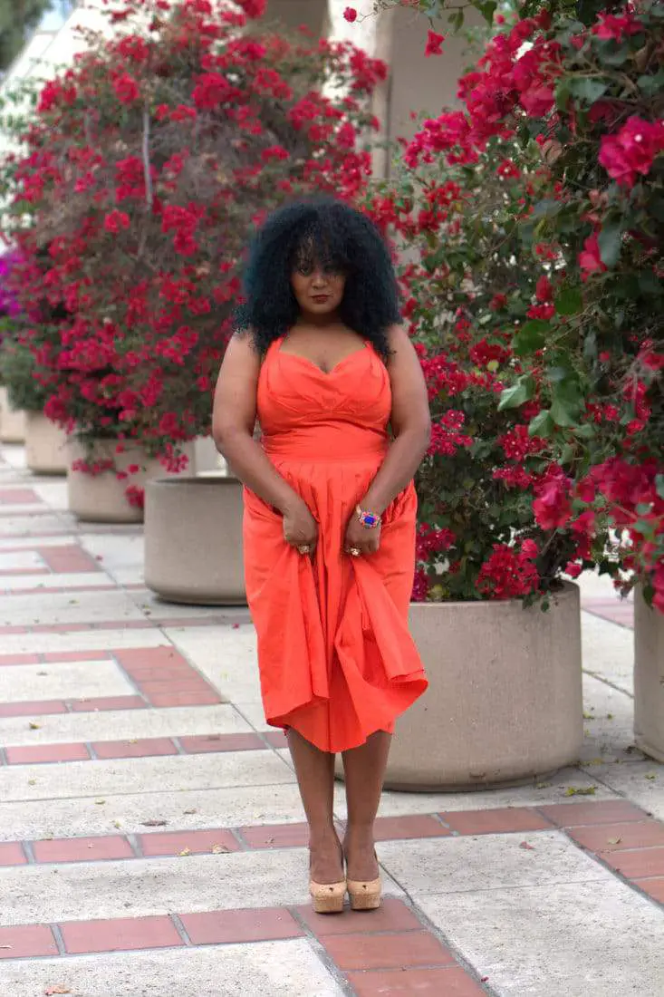 Marie Denee in eShakti Dress on the Curvy Fashionista