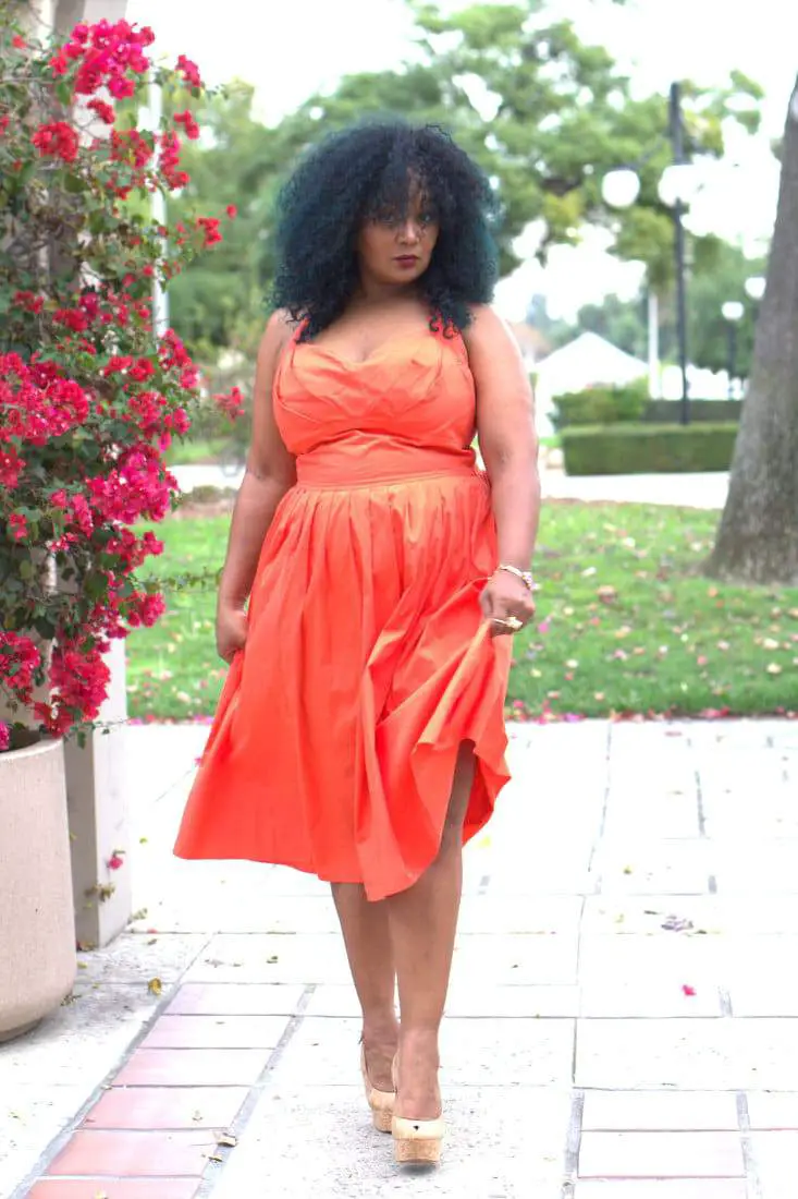 Marie Denee in eShakti Dress on the Curvy Fashionista