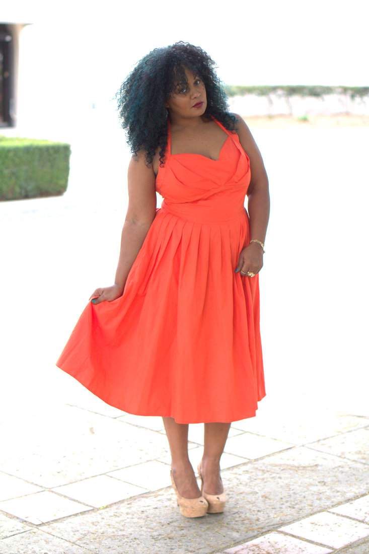 Marie Denee in eShakti Dress on the Curvy Fashionista