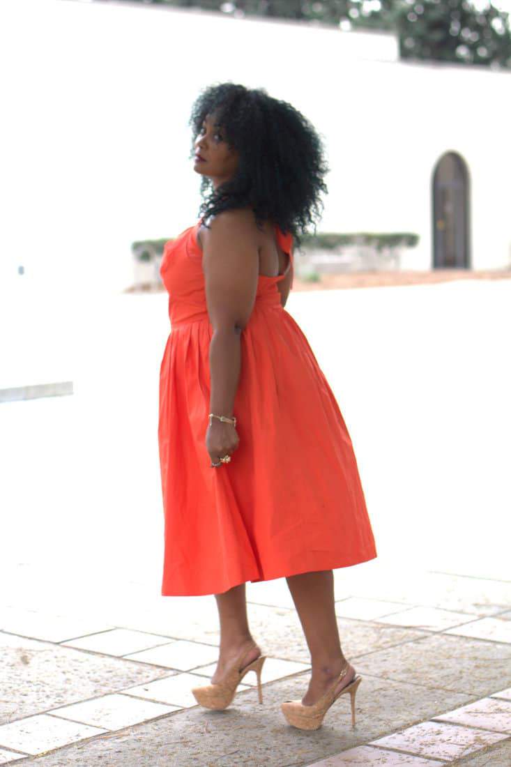 Marie Denee in eShakti Dress on the Curvy Fashionista