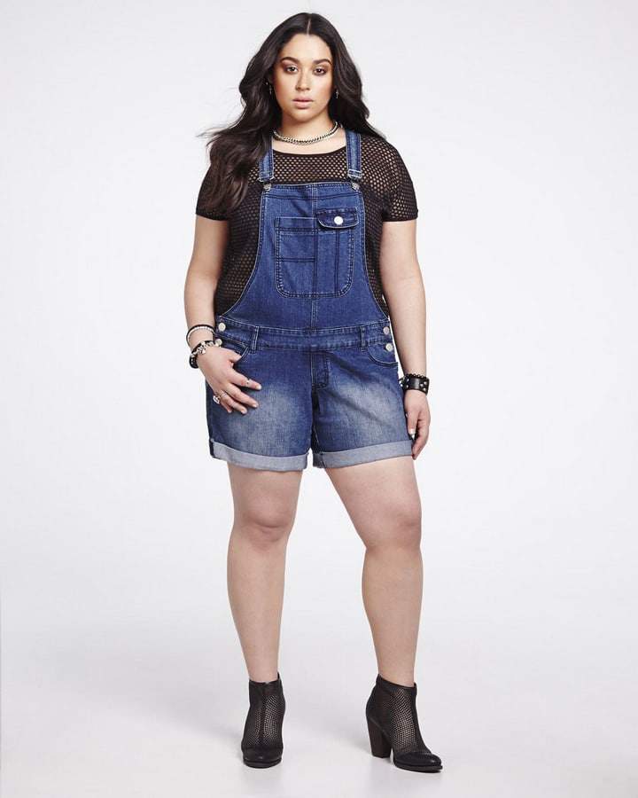 Addition Elle Plus Size Denim Short Overalls on The Curvy Fashionista