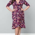 Flirty Flounce Wrap Dress at Kiyonna- Plus Size Floral Dresses on The Curvy Fashionista