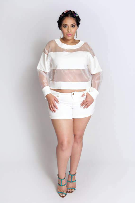 Youtheary Khmer Plus Size Sheer Panel Top