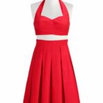Cotton poplin halter bralette and skirt in Red by eShakti