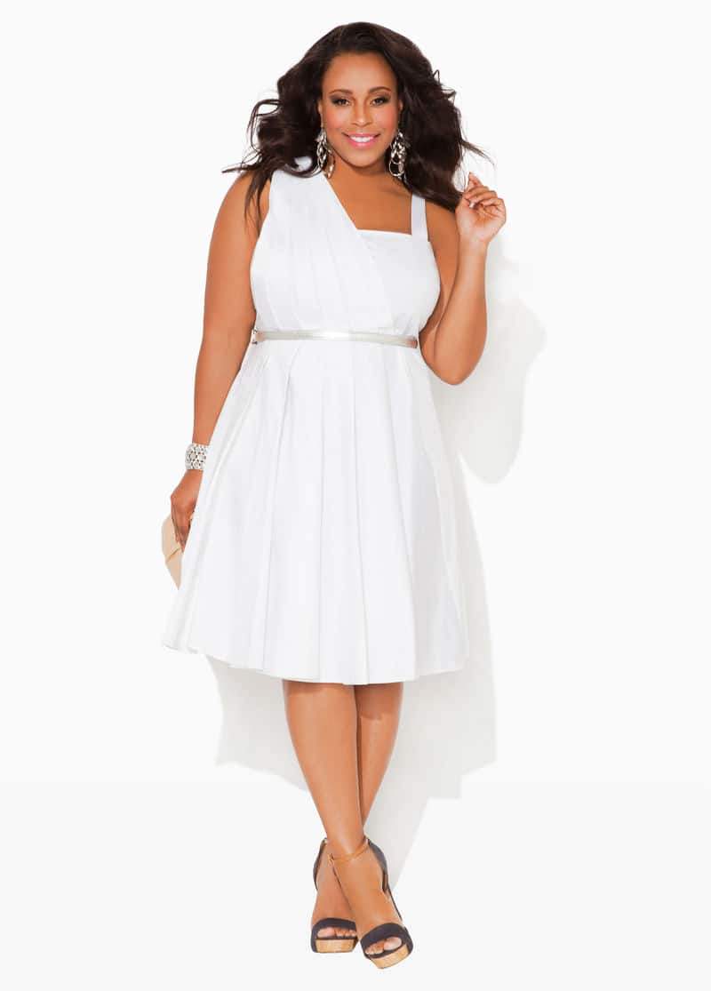 Ashley Stewart PLEATED ONE-SHOULDER BELTED DRESS