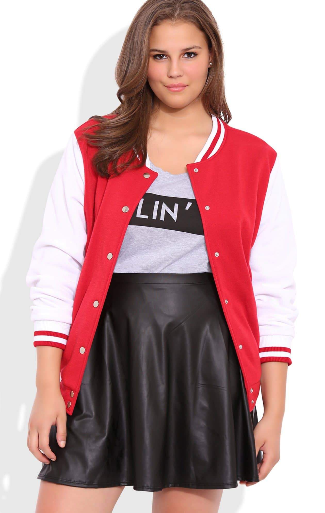 Plus Size Varsity Jacket with Snap Front from Deb Shops
