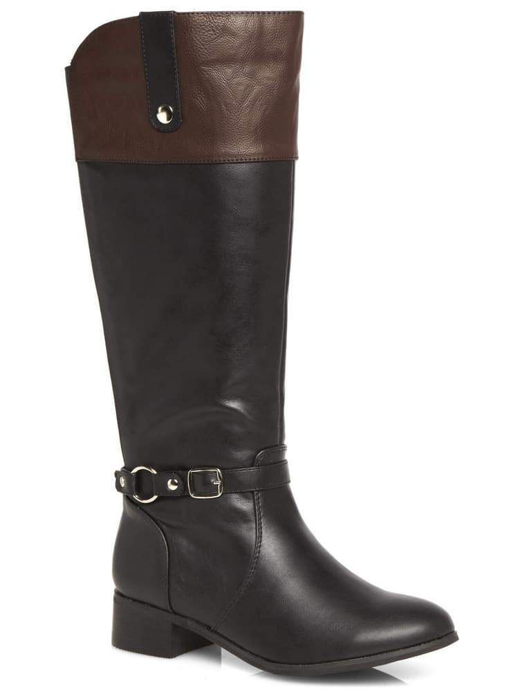 EVANS BLACK AND BROWN CONTRAST WIDE CALF BOOTS
