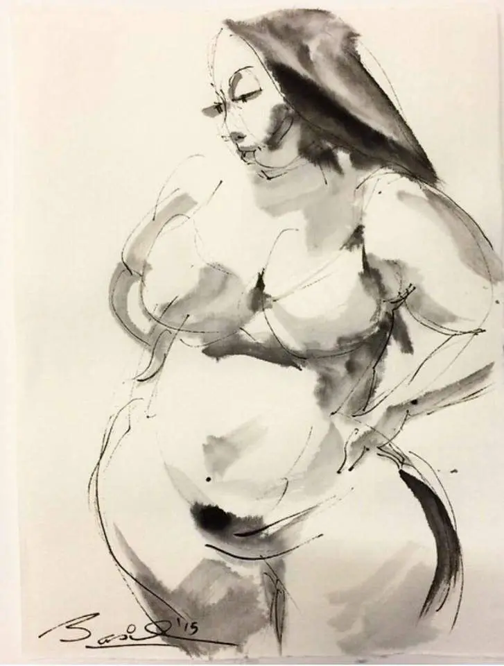 Plus SIze Model Nedra Sketched by Basil Watson 