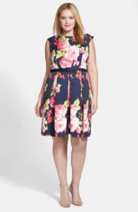Eliza J Floral Print Cap Sleeve Fit & Flare Dress on TheCurvyFashionista.com
