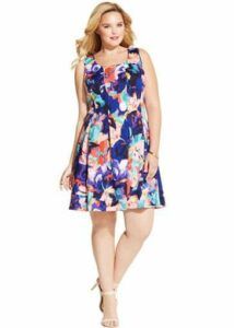 Spense Plus Size Printed Pleated A-Line Dress on TheCurvyFashionista.com