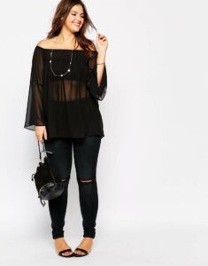 New Look Inspire Long Sleeve Shirred Bardot Top via TheCurvyFashionista.com #TCFStyle