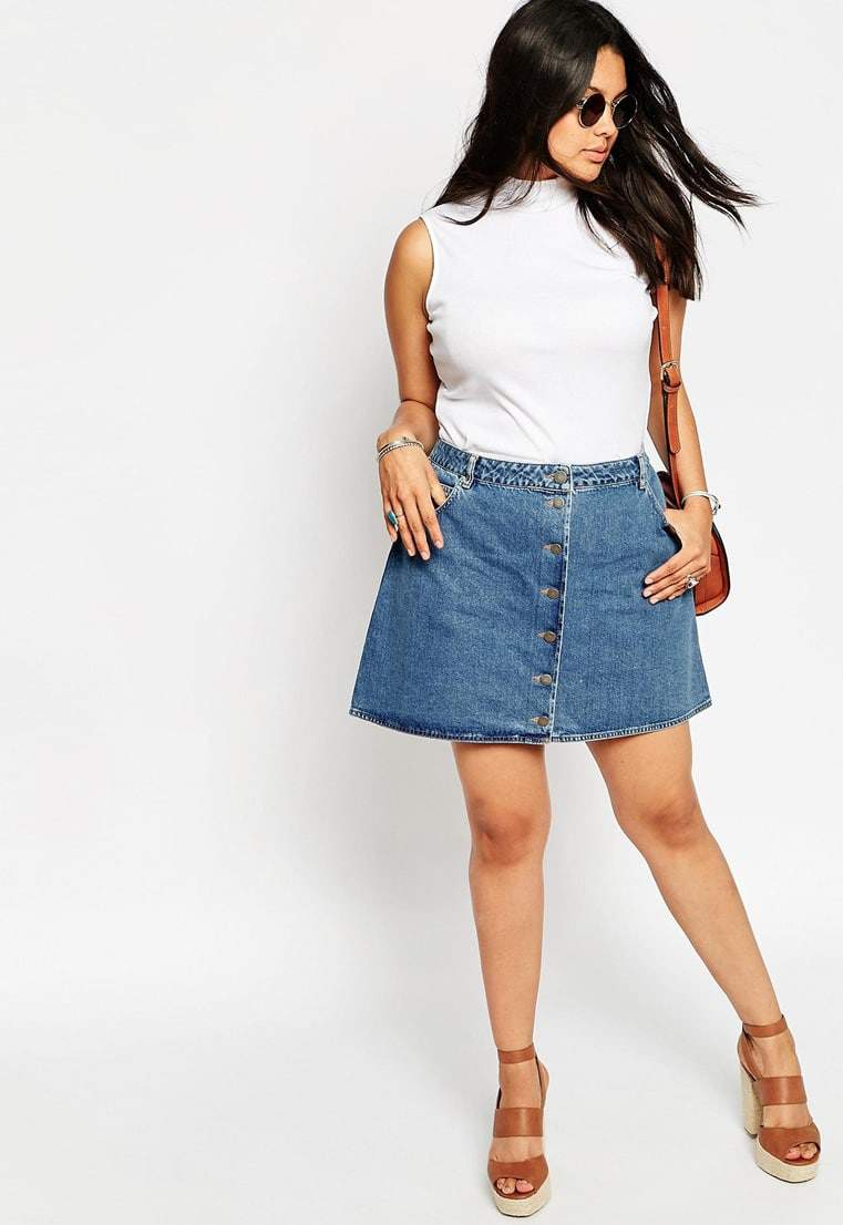 Six Plus Size Denim Skirt Options on The Curvy Fashionista