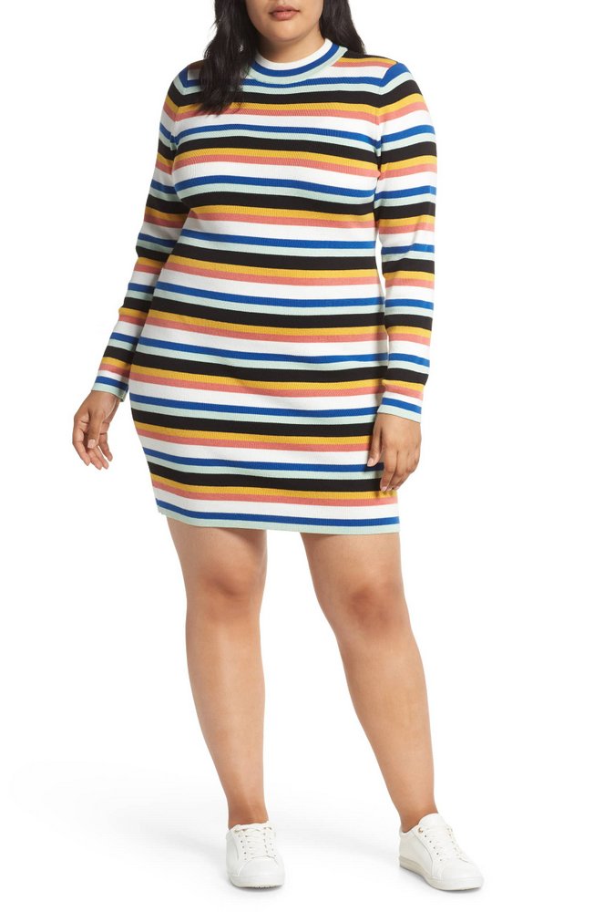 Fall Plus Size Sweater Dresses: BP. Stripe Rib Sweater Dress