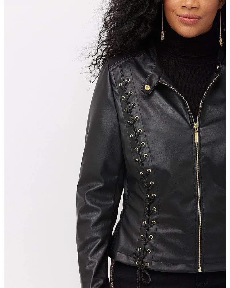 Lace Up Faux Leather Jacket