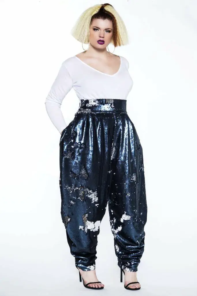 Sequin High Waist Slouch Pants | The Curvy Fashionista