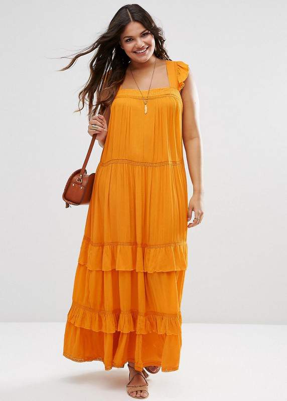 Boho Maxi Dress with Ruffles & Lace Insert