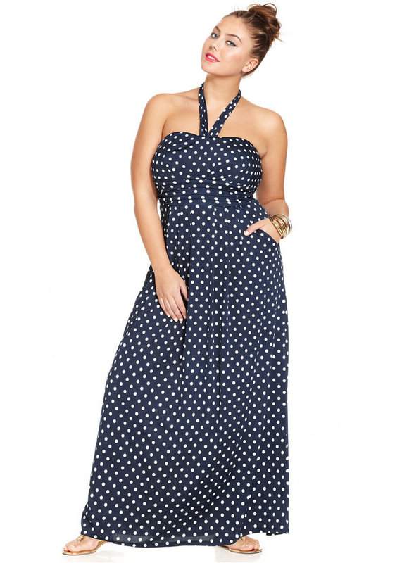 Love Squared Plus Size Halter Polka-Dot Maxi Dress