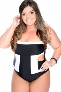 White Black Two TOne Cut Out Plus Size Swimsuit