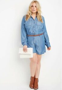 Plus Size Belted Chambray Romper at Forever21.com