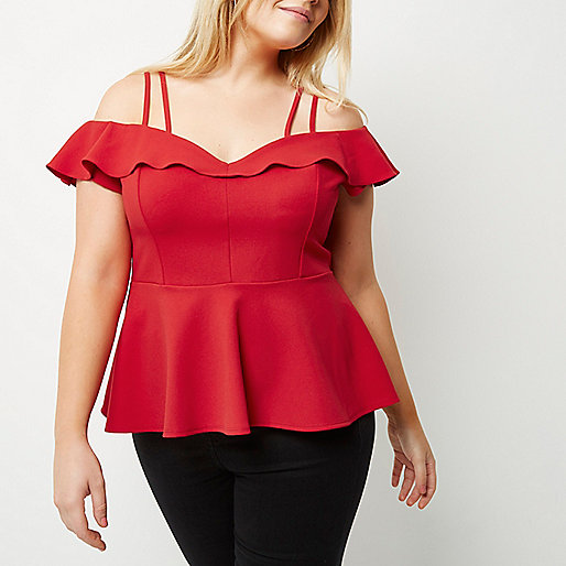 RI Plus frilly bardot peplum top