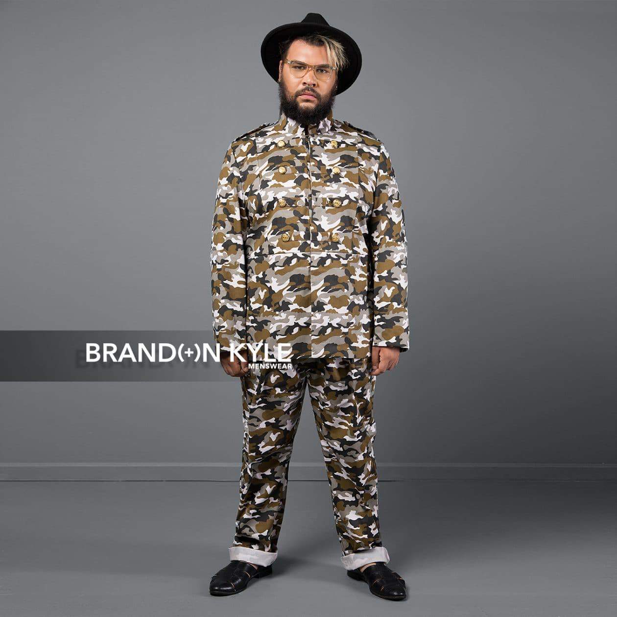 Brandon Kyle Plus Menswear- Military Jacket Camo