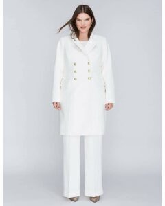 white Plus Size Double Breasted Coat from Lane Bryant
