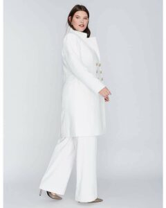 white Plus Size Double Breasted Coat from Lane Bryant