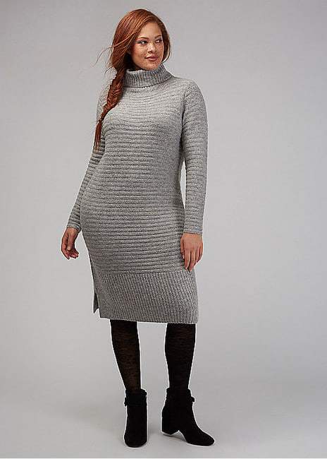 Drape-Neck Midi Sweater Dress