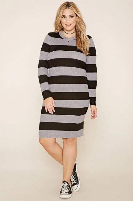Plus Size Striped Rib Sweater Dress 