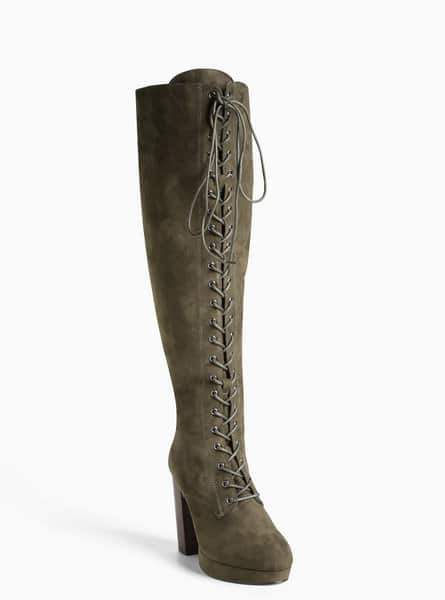 Lace Up Platform Heel Wide Calf Boots at Torrid