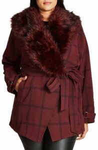 Nordstrom Check Out Coat with Faux Fur Trim by City Chic