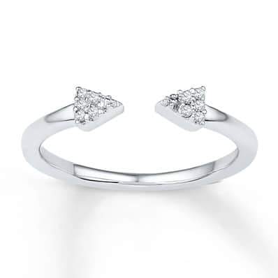 Triangle Midi Ring Diamond Accents Sterling Silver
