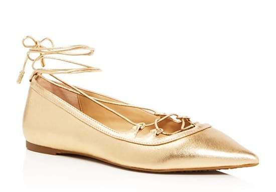 MICHAEL Michael Kors Tabby Metallic Lace Up Pointed Toe Ballet Flats