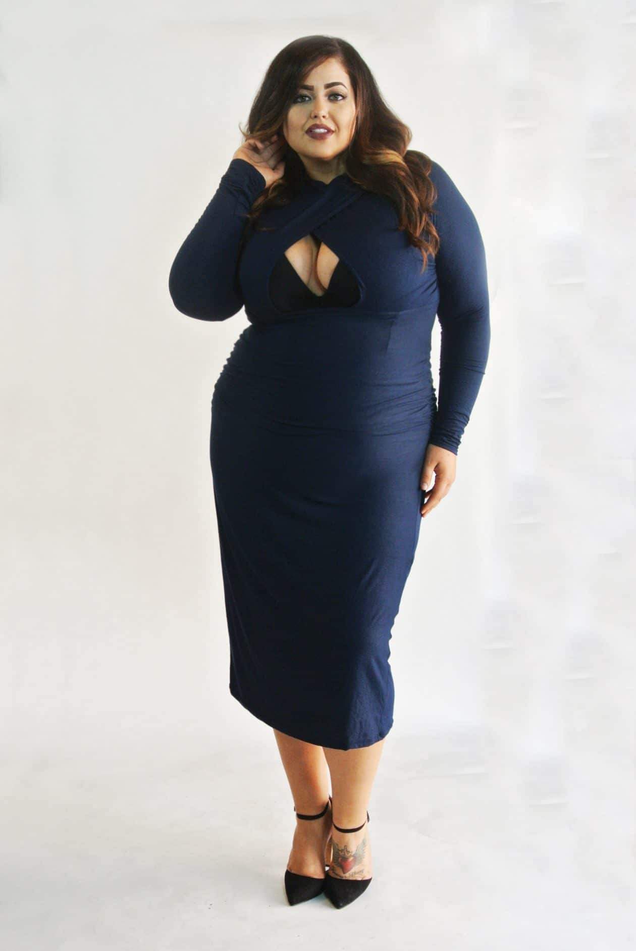 Myrda J Petite Plus Chest Cutout BodyCon Dress