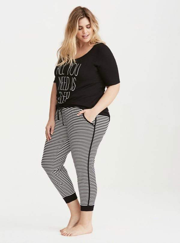 Plus Size Sleep All You Need Tee and Striped Crop Leggings 