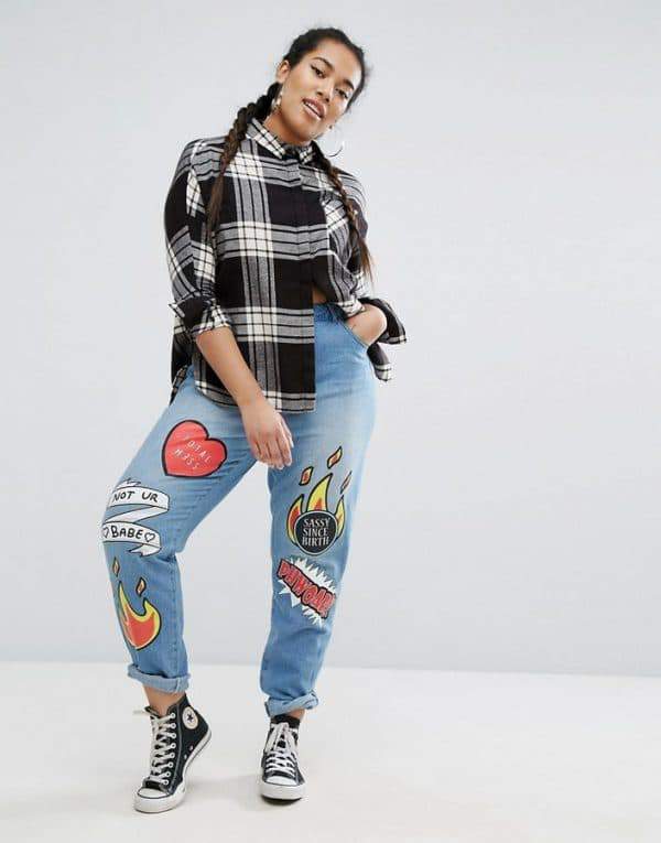 Daisy Street Plus Boyfriend Jean with Patchwork Detail