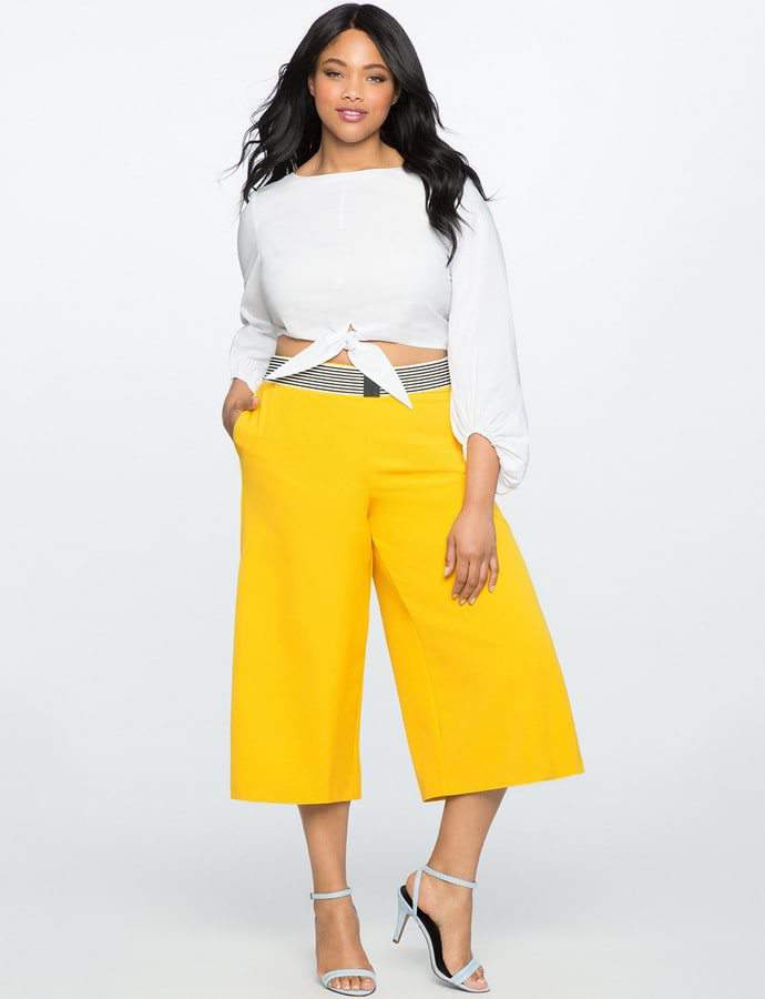 Eloquii 7 Must Rock, Yellow, Plus Size Faves- Wide Leg Cropped Side Pleat Pant