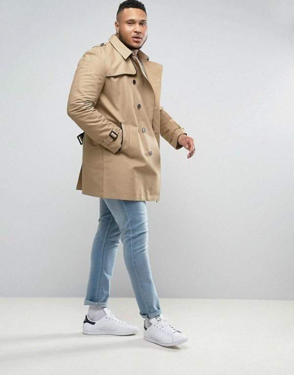 Double Breasted Trench Coat With Shower Resistance in Stone at Asos.com