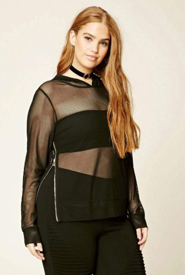 Hooded Open-Mesh Top at Forever 21.com