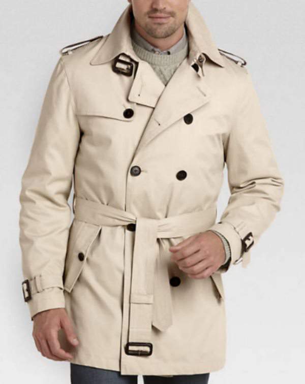 Joseph Abboud Tan Double Breasted Modern Fit Trench Coat at MensWarehouse.com